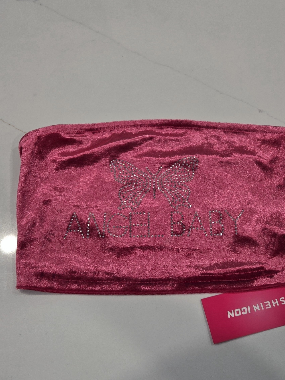 Angel Baby Pink Velvet Rhinestone Tube Top ✨️ Make An Offer ✨️